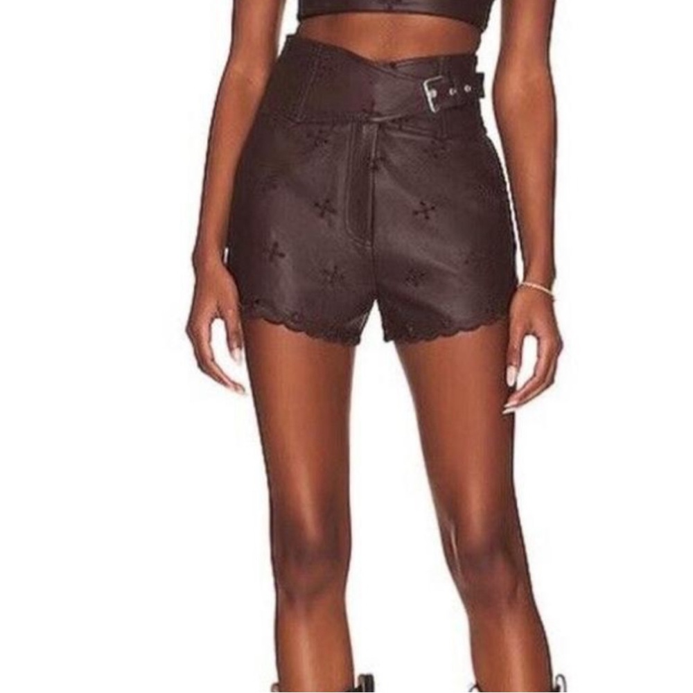 TULAROSA Faux Leather Embroidered Western Short